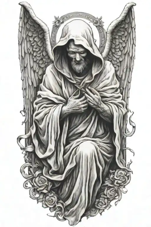 Hooded Angel defeting a devil tattoo design idea