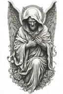 Hooded Angel defeting a devil tattoo design idea