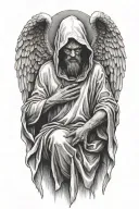 Hooded Angel defeting a devil tattoo design idea