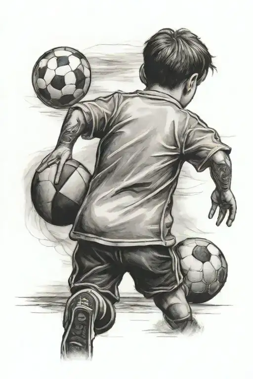 child from behind, football, Naples tattoo design idea