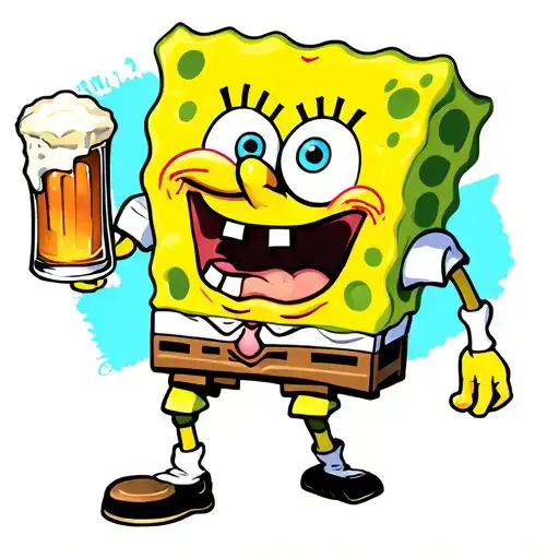 spongebob with beer tattoo design idea