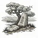 a grave under a tree with a boulder on top of it tattoo design idea