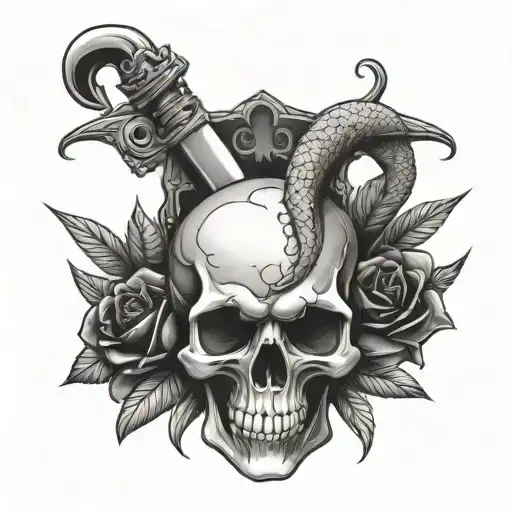 skull snake heart dagger tattoo design idea