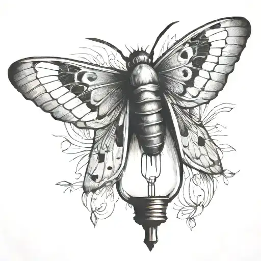 moth resting on Edison light bulb tattoo design idea