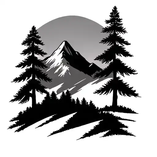 mountain silhouette with three pine trees on shoulder  tattoo design idea