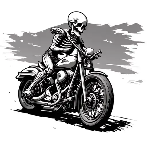 Skeleton riding A motorcycle tattoo design idea