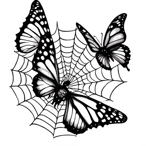 spider web tattoo and butterflies for elbow tattoo design idea