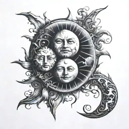 sun and moon, dark feel tattoo design idea