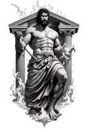 samson pulling the pillars, fire and ice, balance scale, not so realistic, phonix rising tattoo design idea