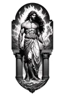 samson pulling the pillars, fire and ice, balance scale, not so realistic, phonix rising tattoo design idea