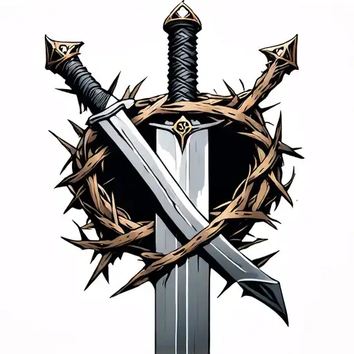 a sword with the crown of thorns wrapped around it tattoo design idea