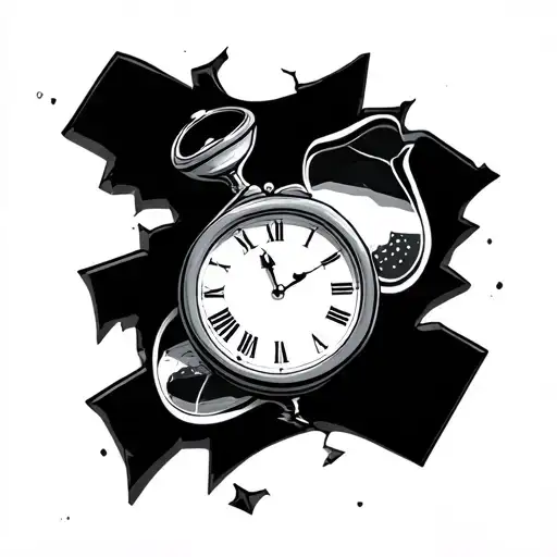 broken clock with hour glass tattoo design idea