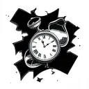 broken clock with hour glass tattoo design idea