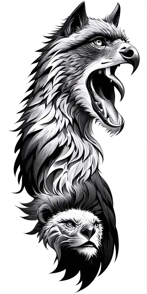 lion eagle and wolf head tattoo design idea