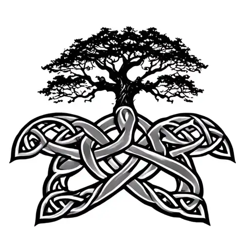 Celtic knot with tree above tattoo design idea