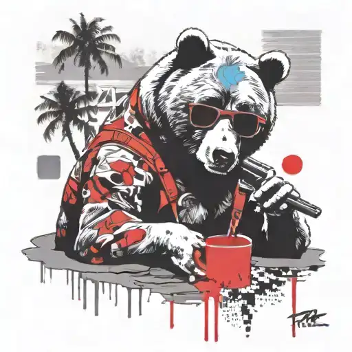 Papa Bear Chilling At The Beach With Sunglasses tattoo design idea