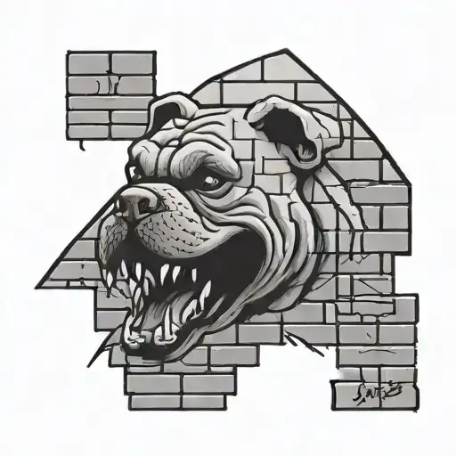 brick wall background with the word DAWG breaking through it and on one brick it says bulldogs 24-25 tattoo design idea