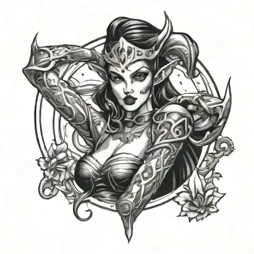 pinup dark elf tattoo design idea