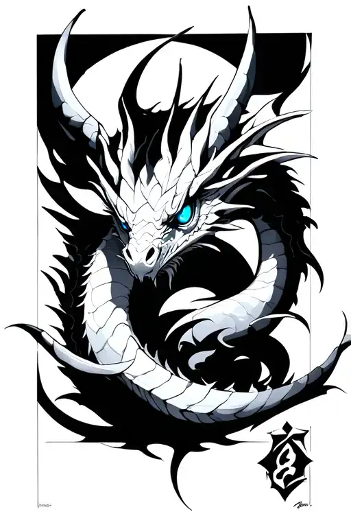blue eyes white dragon tattoo design idea