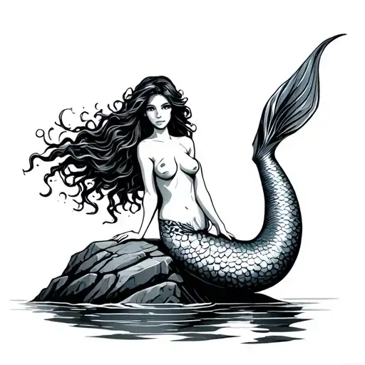 Mermaid On Rock tattoo design idea