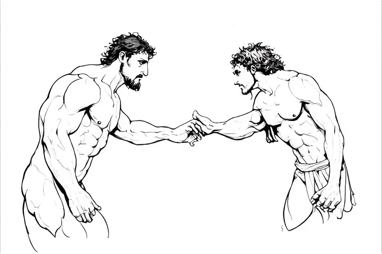 linework david vs goliath facing off tattoo design idea