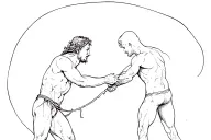 linework david vs goliath facing off tattoo design idea