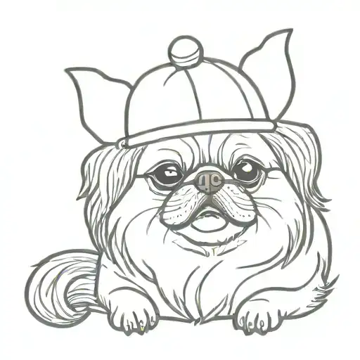 Pekinese with a festive cap on his head is happy tattoo design idea