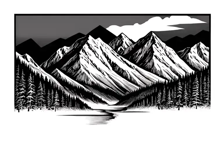 Mountain range silhouette tattoo design idea