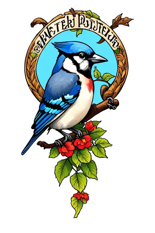 "Potter" blue jay and robin bird tattoo design idea