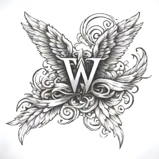 Favian letter tattoo on stomach with angel wings spread tattoo design idea