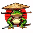 japanese samurai frog wearing straw hat and has sword tattoo design idea