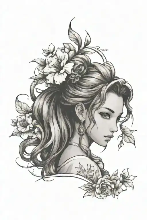 sexy aerith Gainsborough holding a flower tattoo design idea