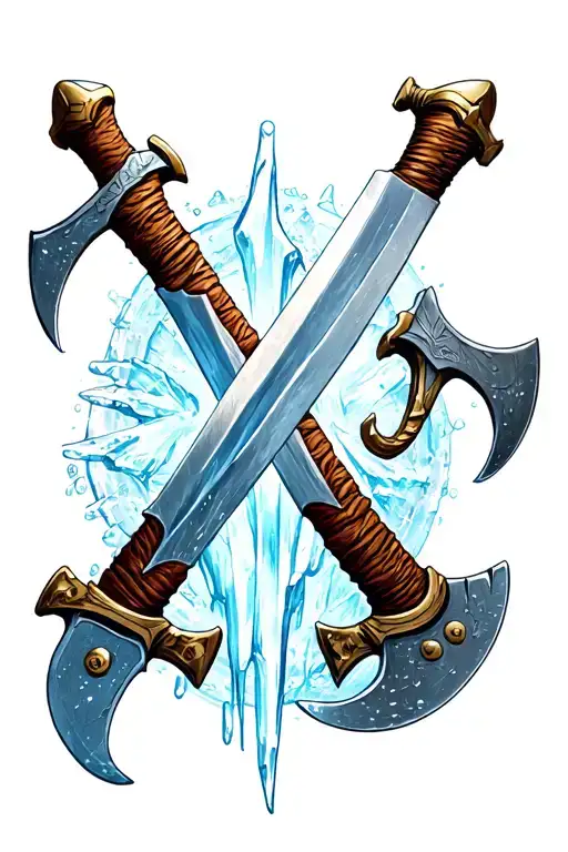 ice climbing axes crossed swords tattoo design idea