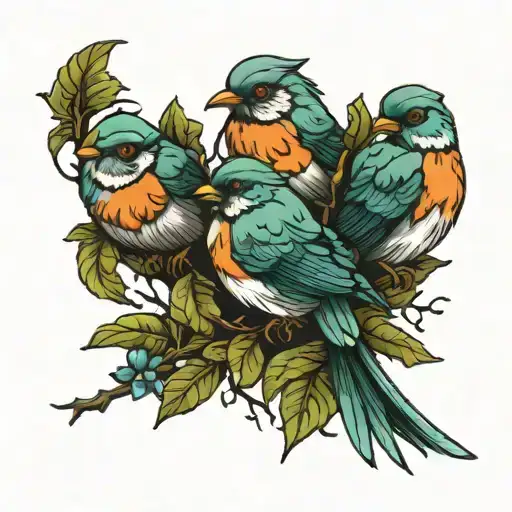 branch 3 birds tattoo design idea