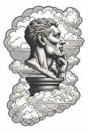 thinker sculpture with cloud over his head tattoo design idea