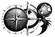 compass and earth globe tattoo design idea