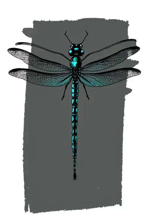 black teal dragonfly resting tattoo design idea