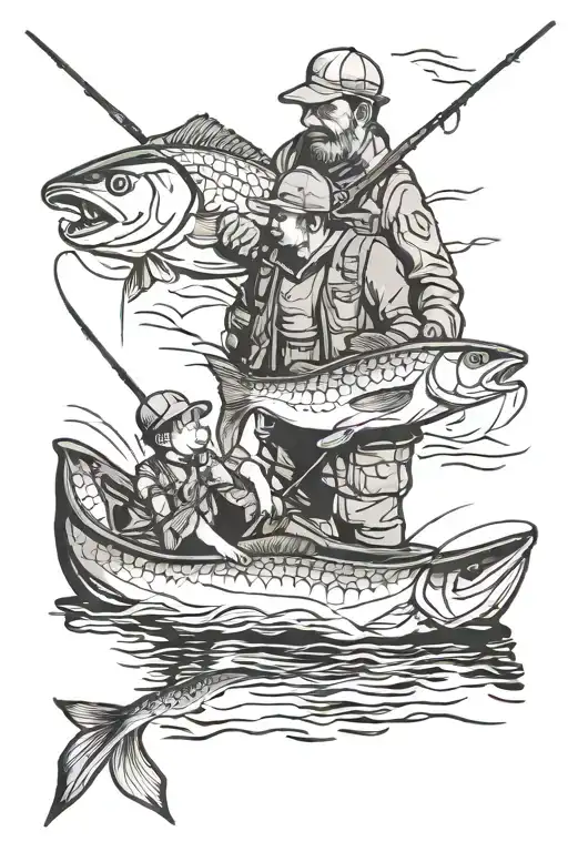 father son fishing tattoo design idea