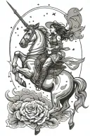 capricorn constellation above cowgirl on horse galloping tattoo design idea