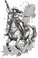 capricorn constellation above cowgirl on horse galloping tattoo design idea