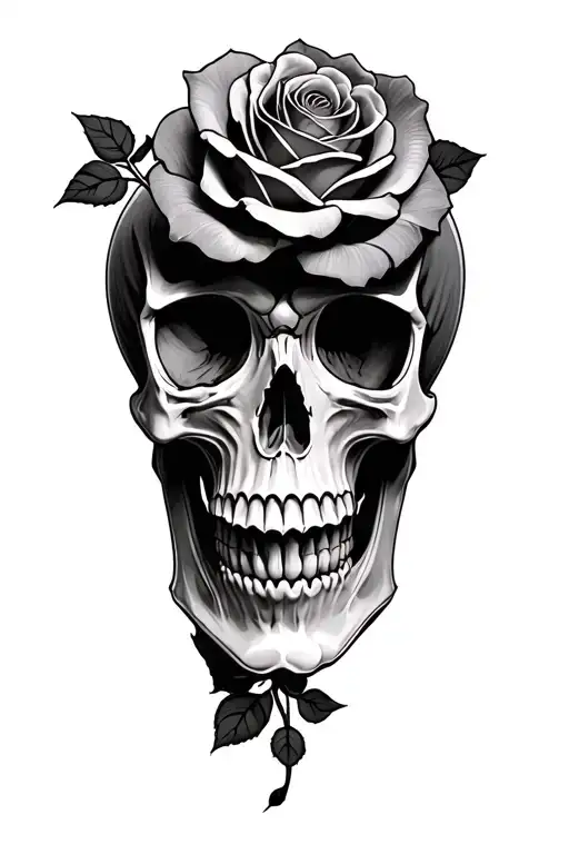 skull and roses tattoo design idea