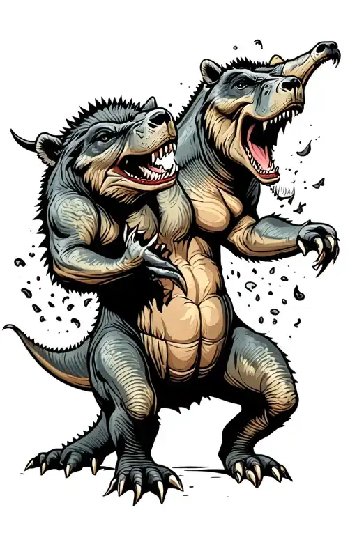 triceratops fighting a bear ripping through skin tattoo design idea