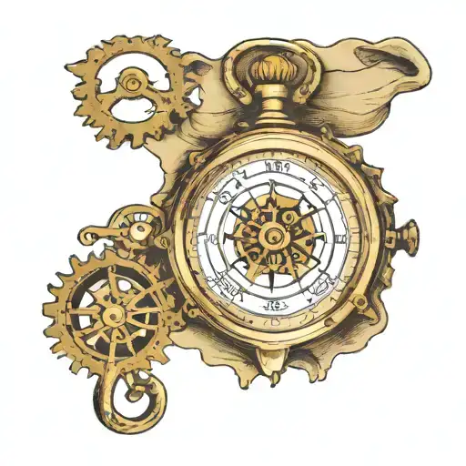 compass pocket watch with gears tattoo design idea