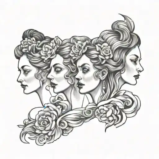 three sisters facing each tattoo design idea