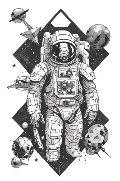 small references, mixed w geometrical shape Astronaut, spartan, LOTR, Panda, Atlas, Marvel, DC, Lilo&Stitch, Moana, yoda tattoo design idea