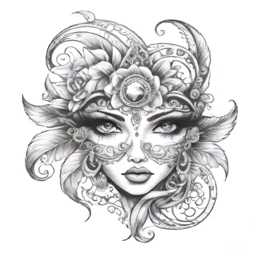  Gypsy eyes with diamonds tattoo design idea