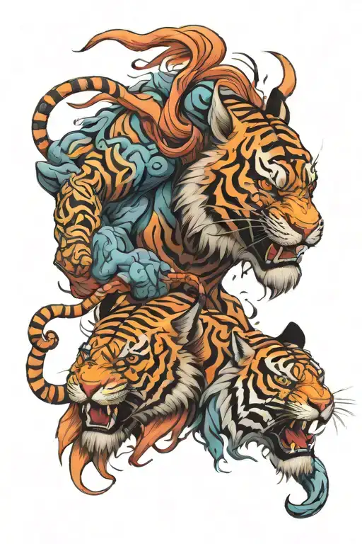 oni and tiger  tattoo design idea