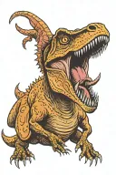 T. rex with the name Evelyn in its mouth open tattoo design idea