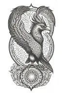 liver bird, wings spread, tattoo design idea