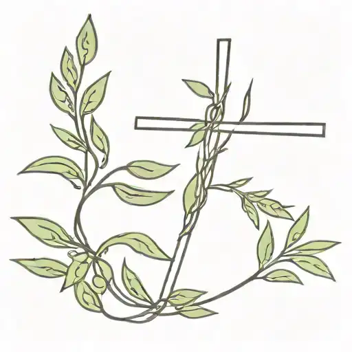 Christian cross wrapped by olive branch tattoo design idea